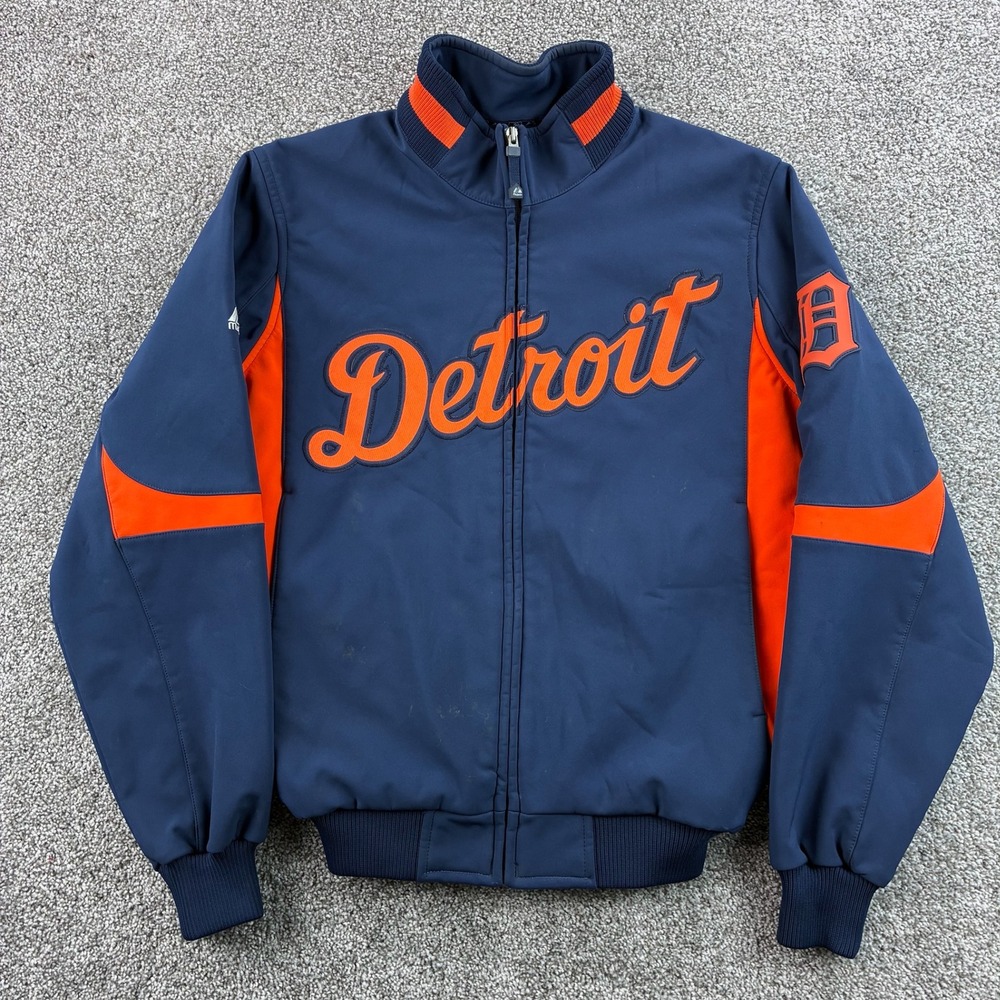 Majestic Detroit Tigers Jacket Mens Small Blue Therma Base MLB Full Zip Bomber